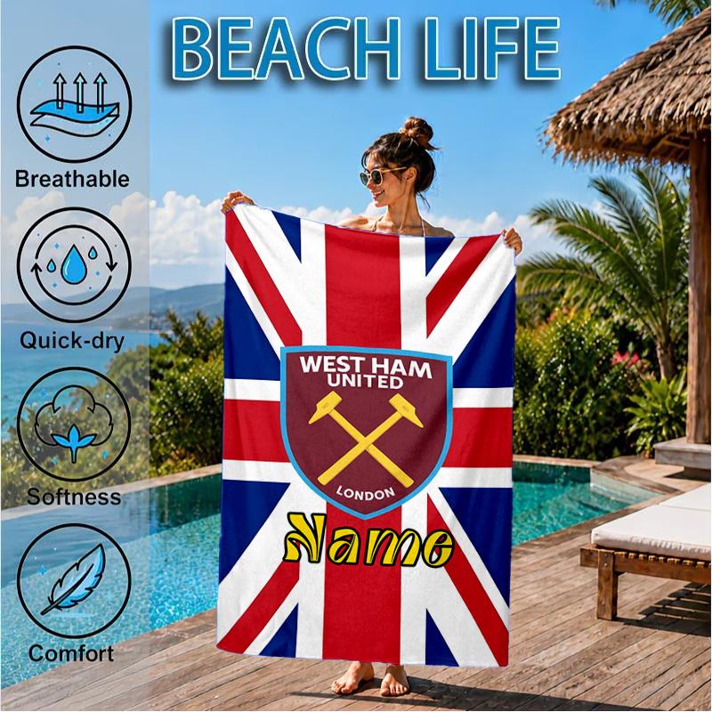 Custom Name Beach Towel hammer Crest Microfiber Beach Towel, Lightweight for Summer Travel, Swimming Pool Fan Birthday Gift