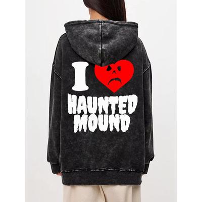 Осенние женские худи с принтом I Love Haunted Mound, уличная одежда, карман, оверсайз, хлопковая одежда