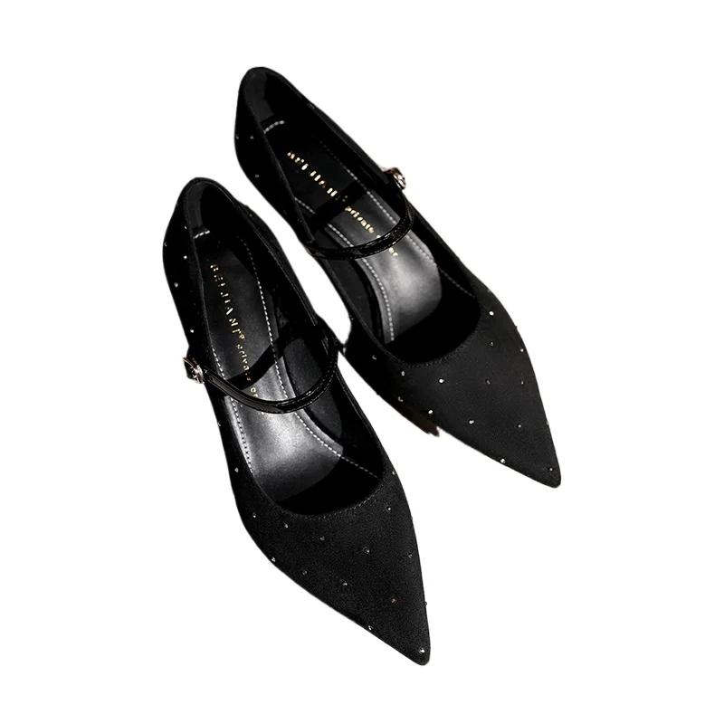 Женская обувь 2024 года, горячая распродажа, женские туфли на высоком каблуке с пряжкой и ремешком, модные неглубокие однотонные повседневные туфли-лодочки для женщин, новые туфли на каблуках с острым носком для женщин