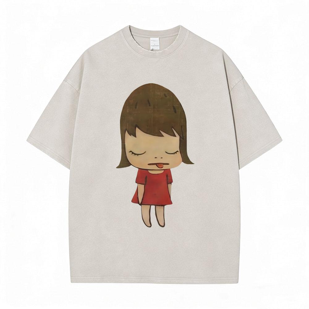 Washed Vintage Funny Yoshitomo Nara No T Shirt Men Women Casual Humor Tshirt Male Cotton Oversized Short Sleeve Tees Streetwear