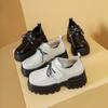 Platform Loafers Women'S Square Head British Style Small Leather Shoes Velcro Inner Height-Increasing Casual Shoes