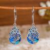 Retro water drop earrings for women, ethnic style stickers with cheongsam earrings, hollowed out dragonfly flower ear buckles