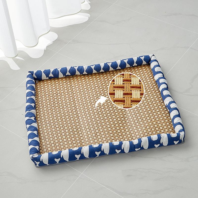 Four Seasons Pet Cooling Bed Rattan Mat Breathable Cool Cushion Printed Nest for Small Dog Cat Indoor Sleeping Use