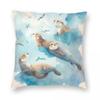 Cute Sea Otter Pillowcase Polyester Linen Velvet Pattern Zip Decor Pillow Case Room Cushion Cover