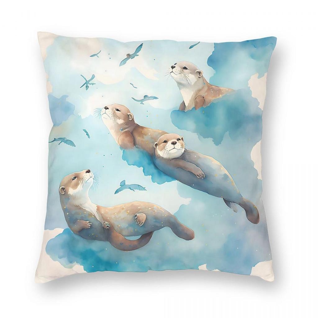 Cute Sea Otter Pillowcase Polyester Linen Velvet Pattern Zip Decor Pillow Case Room Cushion Cover