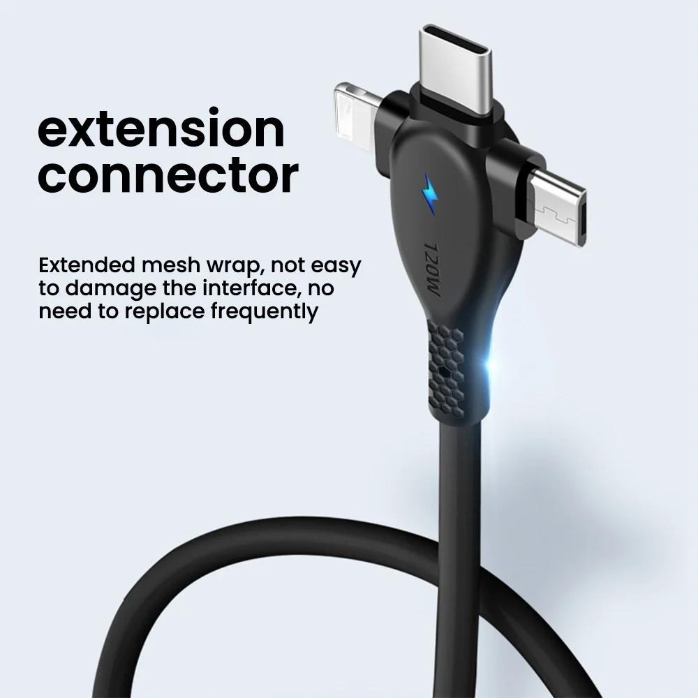 120 Вт 3 в 1 кабель для быстрой зарядки 2 в 1 USB Type C кабель для быстрой передачи данных для iPhone Huawei Xiaomi Samsung Android