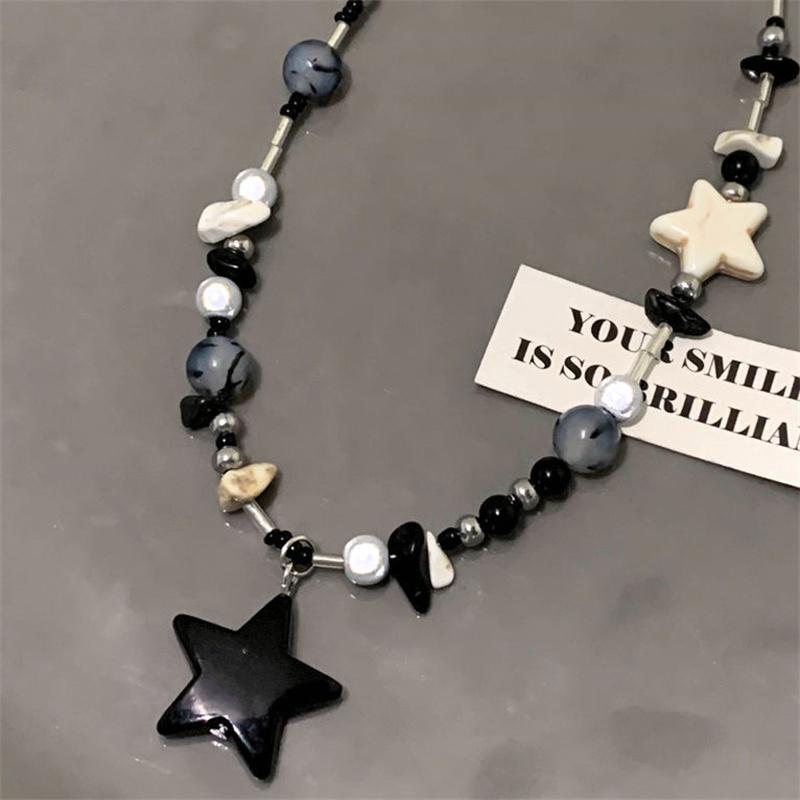 Винтажное готическое крутое ожерелье с подвеской в виде звезды, бисерное ожерелье для женщин, допаминовое черное ожерелье со звездой, ювелирные изделия Kpop Y2K, аксессуар