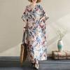 Woman Spring Casual V-Neck Vintage Print Dress Fashion Chinese Style Short Sleeves Dress