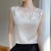 Шелковый дышащий кружевной камзол свободный атласный костюм без рукавов топ без воротника жилет сращивания