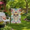 Garden Flags Day of The Dead Flag, 12x18 Inch Floral Skull Decorative Yard Signs Mexican Gothic Skeleton Flowers Double-Sided Burlap Banner for Patio,