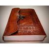 Embossed Handmade Vintage Leather Bound Brown Locked Notebook - Hand Crafted Book of Shadows - Unisex Writing Journal - Refillable Diary