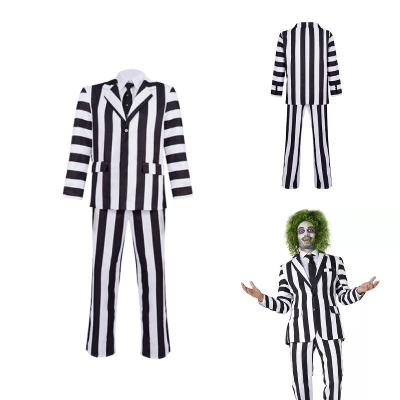 Майкл Китон Полосатый костюм для Хэллоуина Косплей волшебника Идеально подходит для сценической постановки