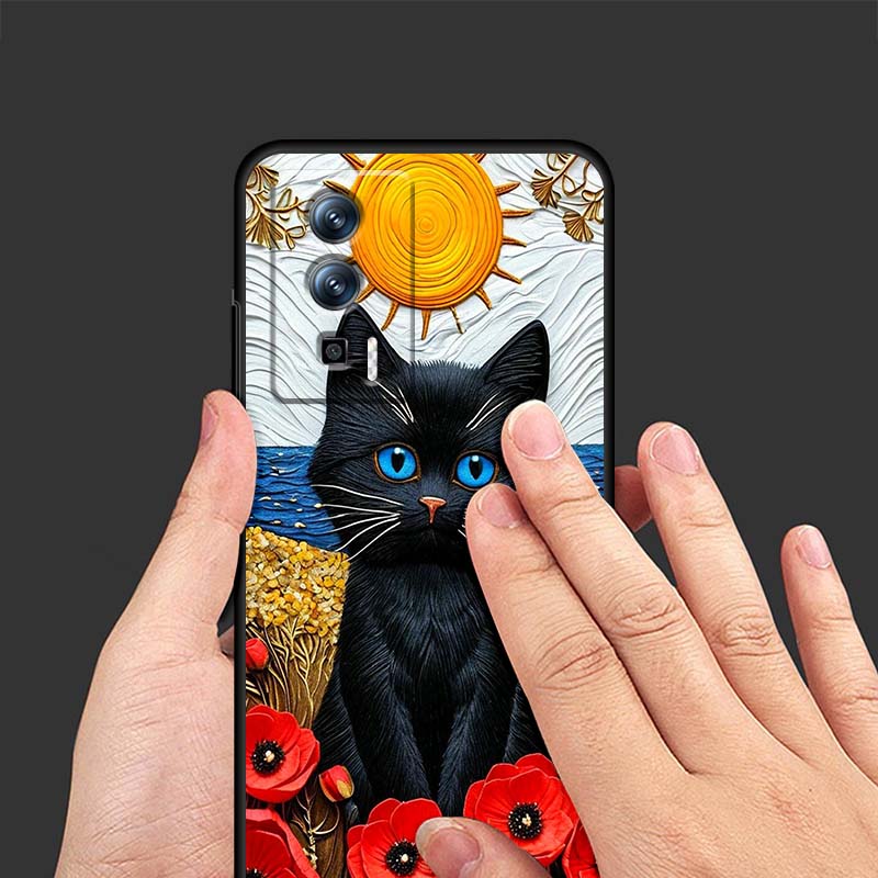 Мультяшный Милый Кот Для Xiaomi Redmi 12 13C 12C 13 10C 9T A2 9A 9C 7A Note 10S 8T 10 9 8 Pro 4G 5G Черный Чехол для Телефона