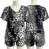 Summer European Streets Leopard Style Printed V-Neck Short Sleeved T-Shirt And Shorts Set Women's and Men's T-shirt Shorts Set