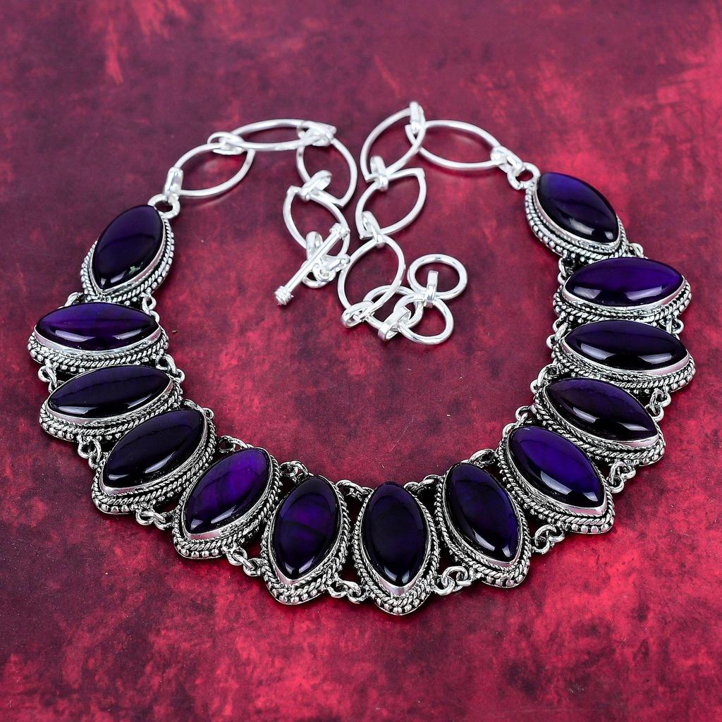 Purple Flash Labradorite 925 Solid Sterling Silver Necklace, With Adjustable Chain, Handmade Gemstone Jewelry, Necklace For Memorial Day