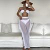 Women's Split Cross Sling Sexy Pants Fringe Solid Color Bikini Set Swimwear Mesh Three Piece Swimsuit