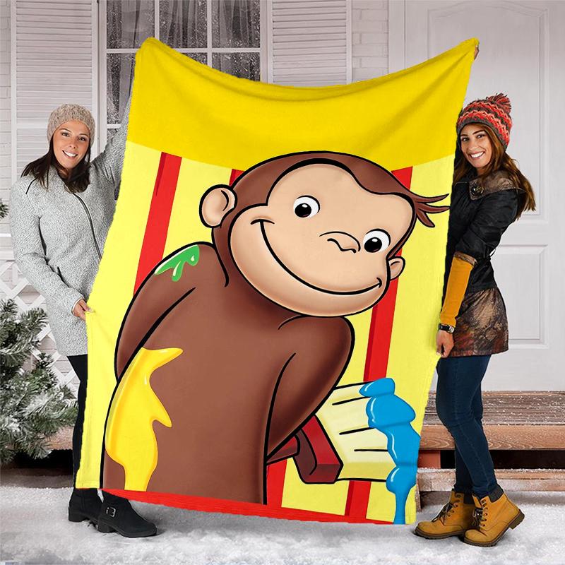 Curious George Theme Printed Blanket - Perfect for Couch, Bed, Travel & Outdoor Use | Machine Washable, Cozy & Durable.