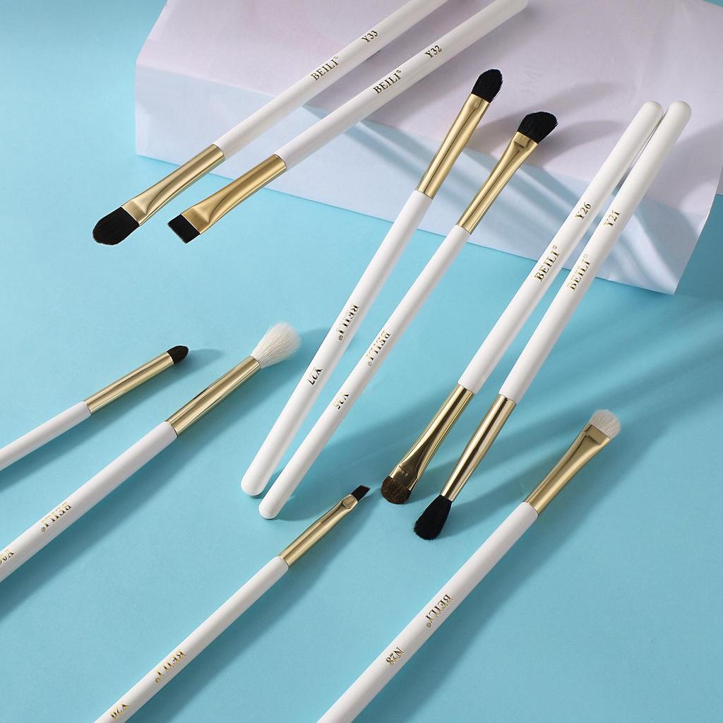 BEILI Кисти для макияжа белый золотой 10 шт. тени для век брови набор кистей для подводки глаз козья шерсть инструменты для макияжа глаз brochas maquillaje