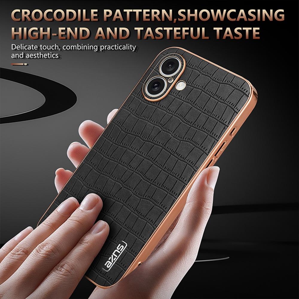 AZNS For iPhone 16 Case Electroplating Crocodile Texture PU+TPU Phone Cover