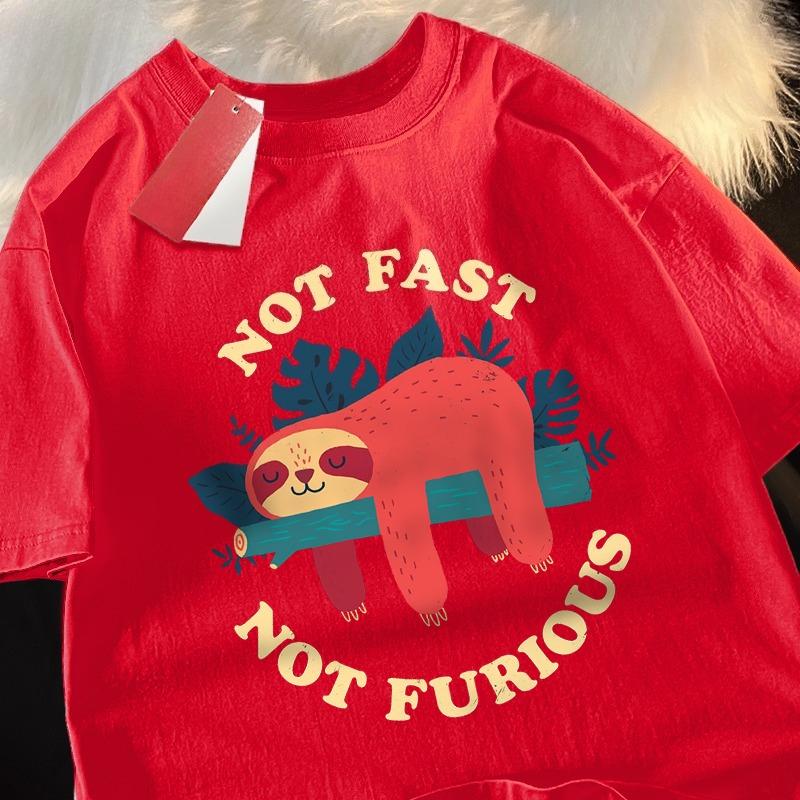 Not Fast Not Furious Cute Sloth Male T Shirts Hip Hop Crewneck Short Sleeve Summer Cotton Tops Casual Sweat Oversized Tshirts