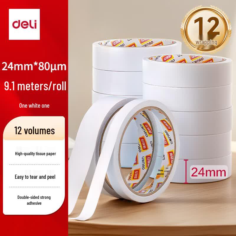 Deli High-Adhesion Double-Sided Tape (24mm x 9.1m)