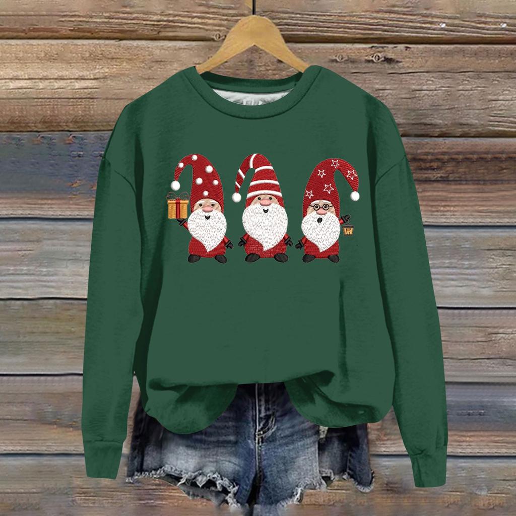 Женская модная рождественская свободная толстовка с длинным рукавом и круглым вырезом с мелким принтом