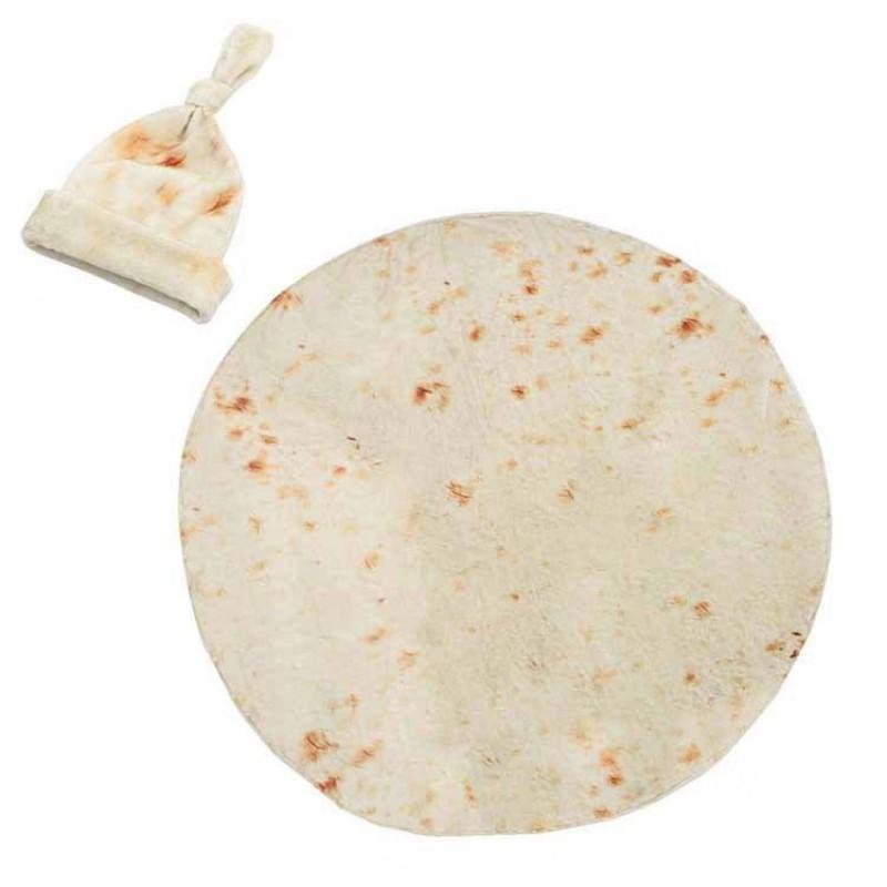 Flannel Baby Swaddle Blanket Round Taco Tortilla Wrap With Hat Photo Prop