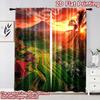 2D flat printing 2pcs Curtain Scene Curtain Sunset Over Rice Fields Digital Printed Polyester Drapes Festive Wall Decor Use for
