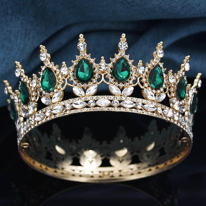 Queen King Wedding Crown Round Tiaras and Crowns Bride Diadem Birthday Party Cake Topper Jewelry Hair Accessory