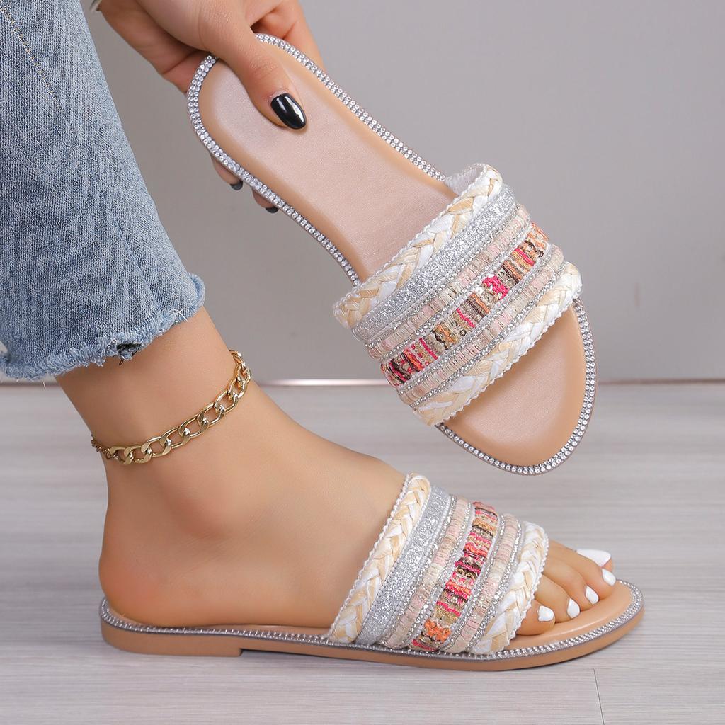 Тапочки, женские сандалии, летние женские туфли на плоской подошве в греческом стиле в стиле бохо, повседневные дышащие удобные пляжные женские тапочки