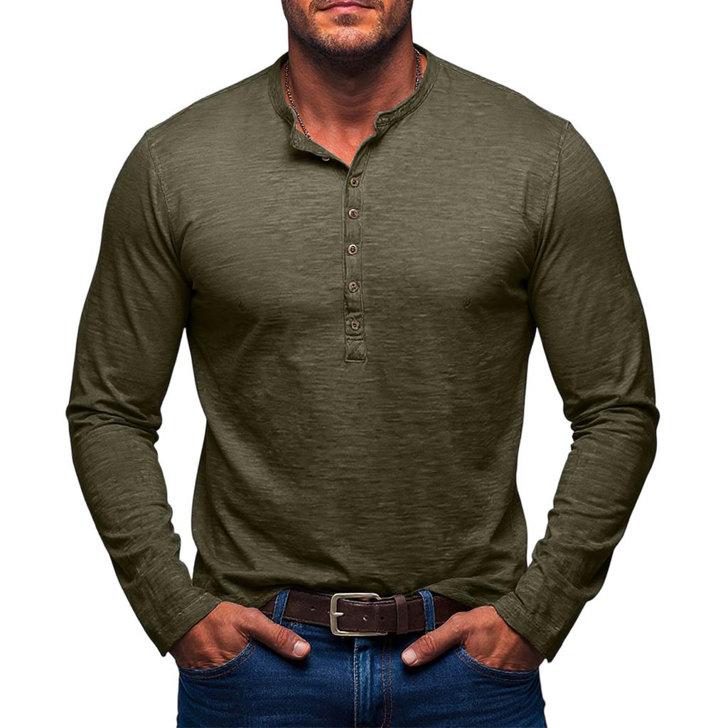 Men'S Button Up Long Sleeved Fashionable Casual Sports Top