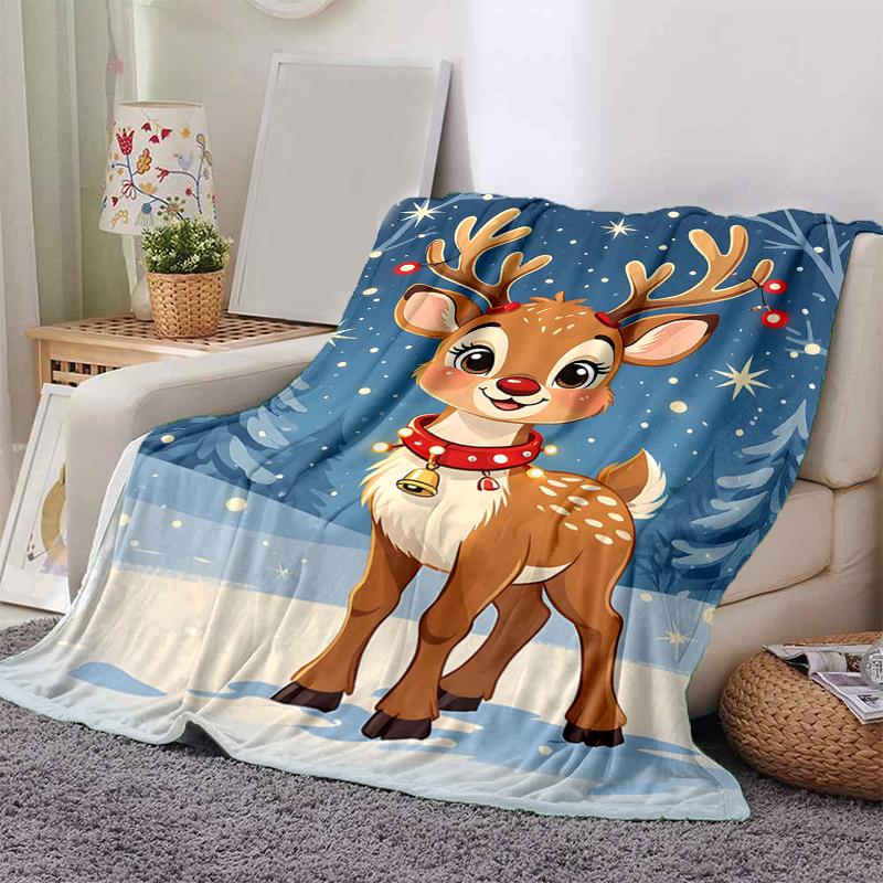 1Pc Christmas Deer Snow Blanket Soft And Comfortable Casual Warm Camping Travel Christmas Halloween Gift M921339