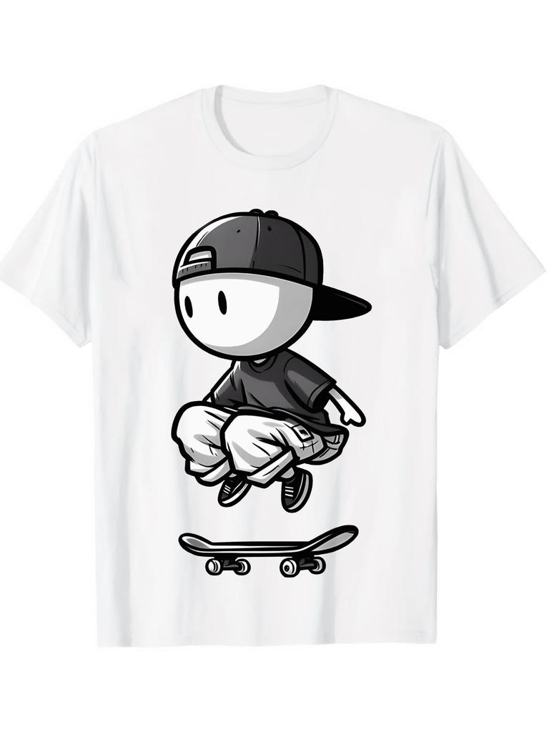 Unisex's Short-Sleeved Printed 100% Pure Cotton T-Shirt - Cartoon SkateboaQINGer Graphic Tee