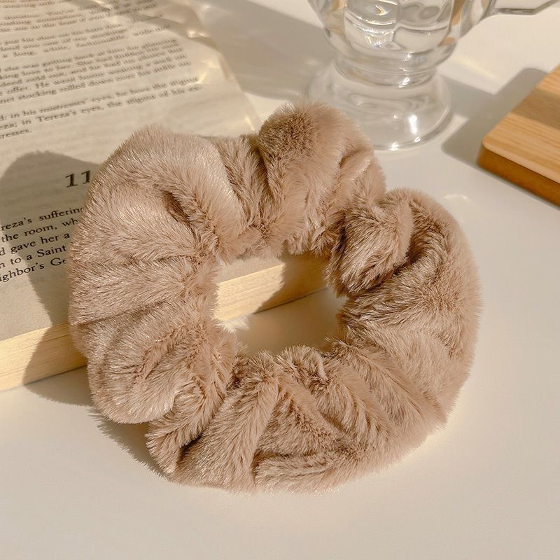 4pcs Milk Coffee Faux Fur Pig Intestine Hair Ring for Women Simple Fat Intestine Hairband
