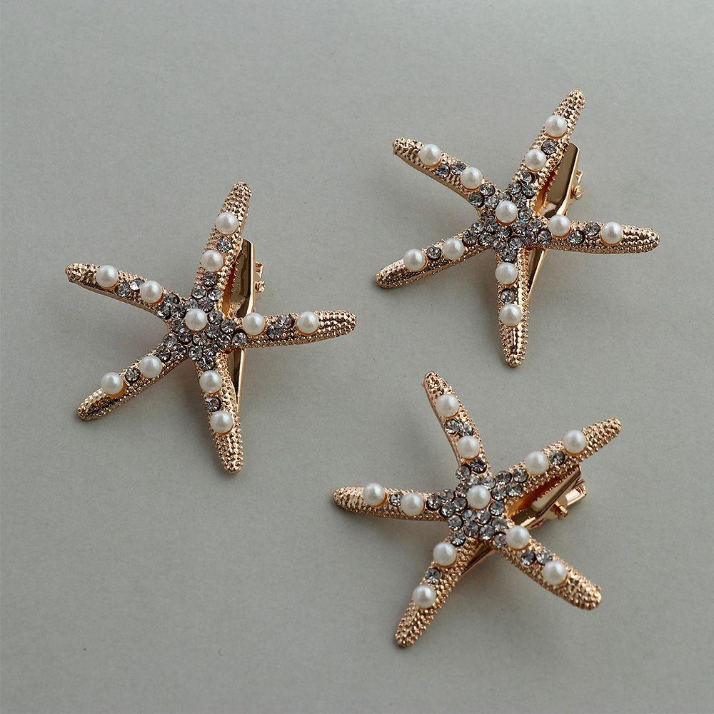 Fashion Bridal Headpiece Hair Jewelry Hair Clips Rhinestone Pearl Starfish Hairpin Girls Barrettes