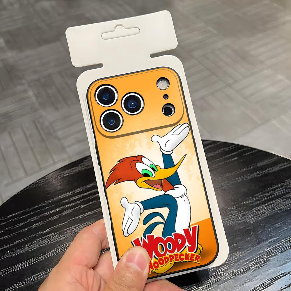 Чехол для телефона Дятел Вуди для iPhone 17 Air 16 E Pro Max 15 14 13 Mini 12 Pro 11 Max Plus Черный Мягкий Корпус