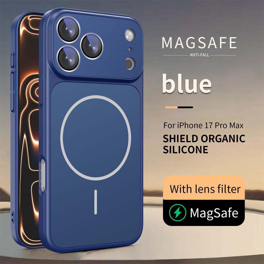 Для Magsafe Магнитный противоударный чехол для телефона для iPhone 17 Pro Max Air 16 15 14 13 Нано-матовый Защита объектива Стекло Жесткий чехол