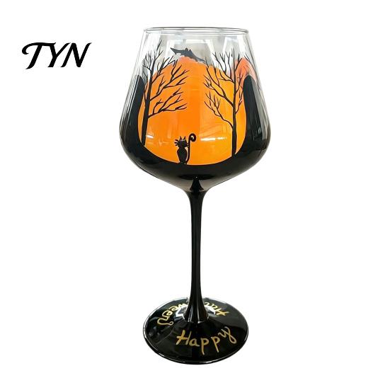 Artistic Beverage Glasses Halloween Stemmed Wine Glass, Hand Painted Drinking Goblet, Holiday Entertaining Glassware 720ml Capacity, Decorative