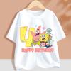 SpongeBob Birthday Number T-shirt Children Tee Top White Round Collar Clothing Boys Short Sleeve Kids Anime Figure Clothes Gift