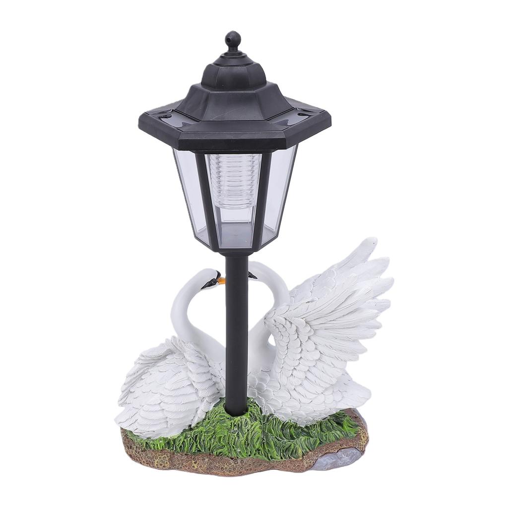 Swan Garden Statue with Solar Lantern Resin Outdoor Decorative Sculpture for Porch Patio Lawn Pathway