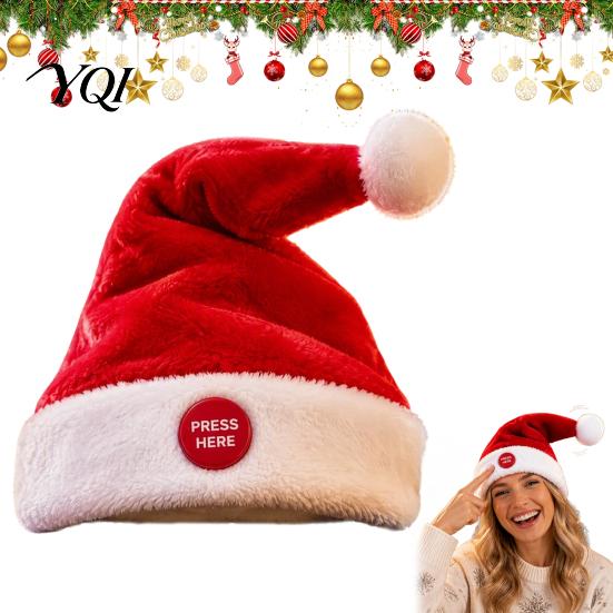 Decorative Christmas Party Favor Singing And Dancing Santa Hat, Animated Musical Hat Soft Plush Costume with Press-to-Activate Motion, Holiday