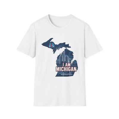 I Am Michigan Map Graphic T-Shirt | Michigan Skyline State Pride