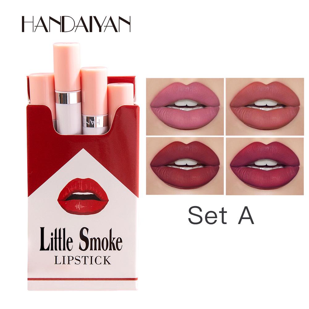 Handaiyan Lipstick 4 Set Matte Velvet Sigarette Lip Gloss Is Net Maklik Te Ferdwinen Fan Kleur Luie Make-up