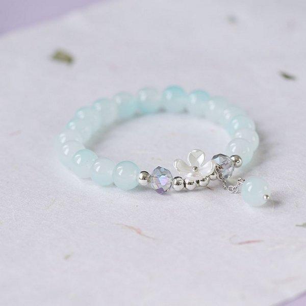 Fashion Korean White Flower Purple Beaded Bracelet for Women Charm Crystal Beads Elastic Adjustable Bracelet Friendship Jewelry