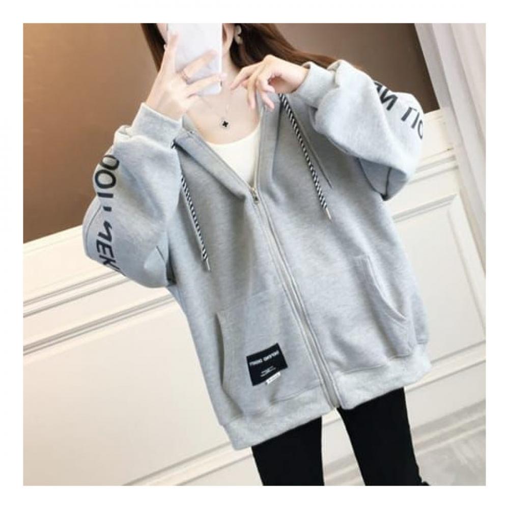 Navava Women Casual Lettering Long Sleeve Zip Up Hoodie Nc191