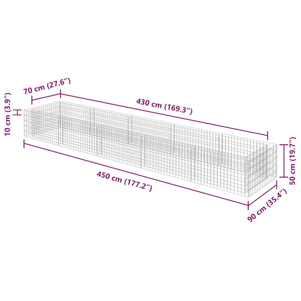 Gabion Raised Bed Galvanized Steel 450 * 90 * 50 cm