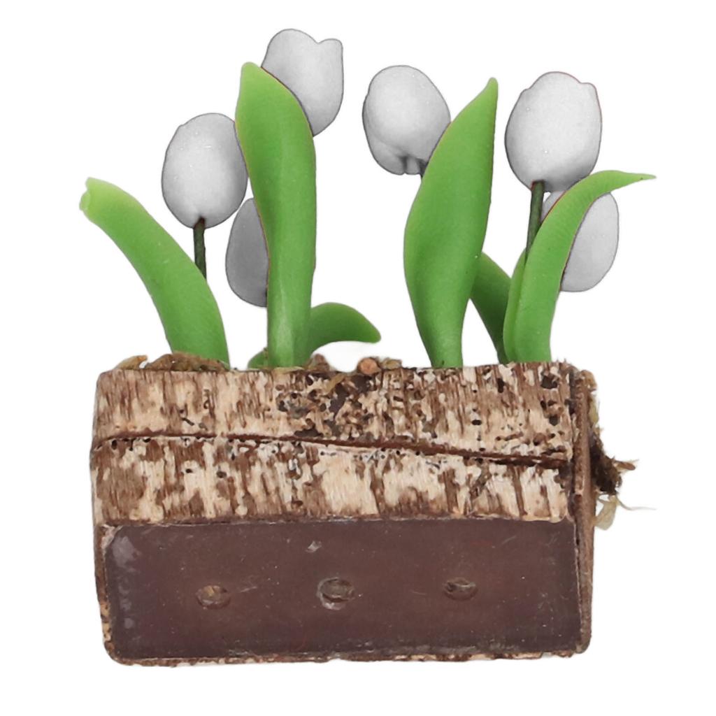 Artificial Tulips Flower Ornament 1:12 Doll House Garden Decor Simulated Model Miniature Accessory White