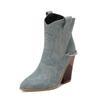 Krazing Pot Polyurethane Autumn Winter Shoes 47 Size 48 Super Size Wedges Pointed Toe Lace Up Serpentine Metal Chains Fashion Ankle Boots