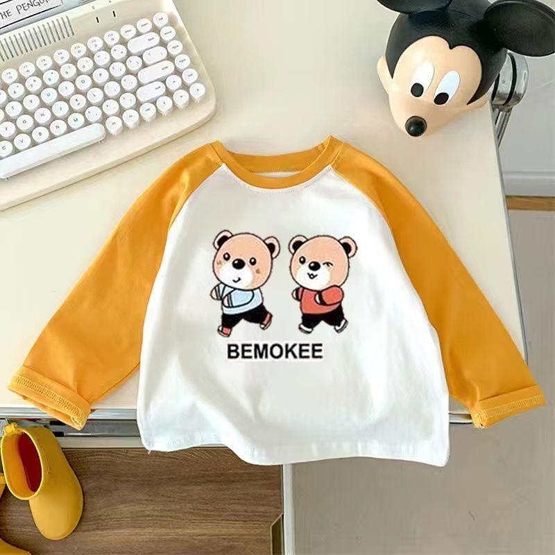 Kids Cotton Long Sleeve T Shirt Spring Autumn Unisex Raglan Block Cute Base Layer Top