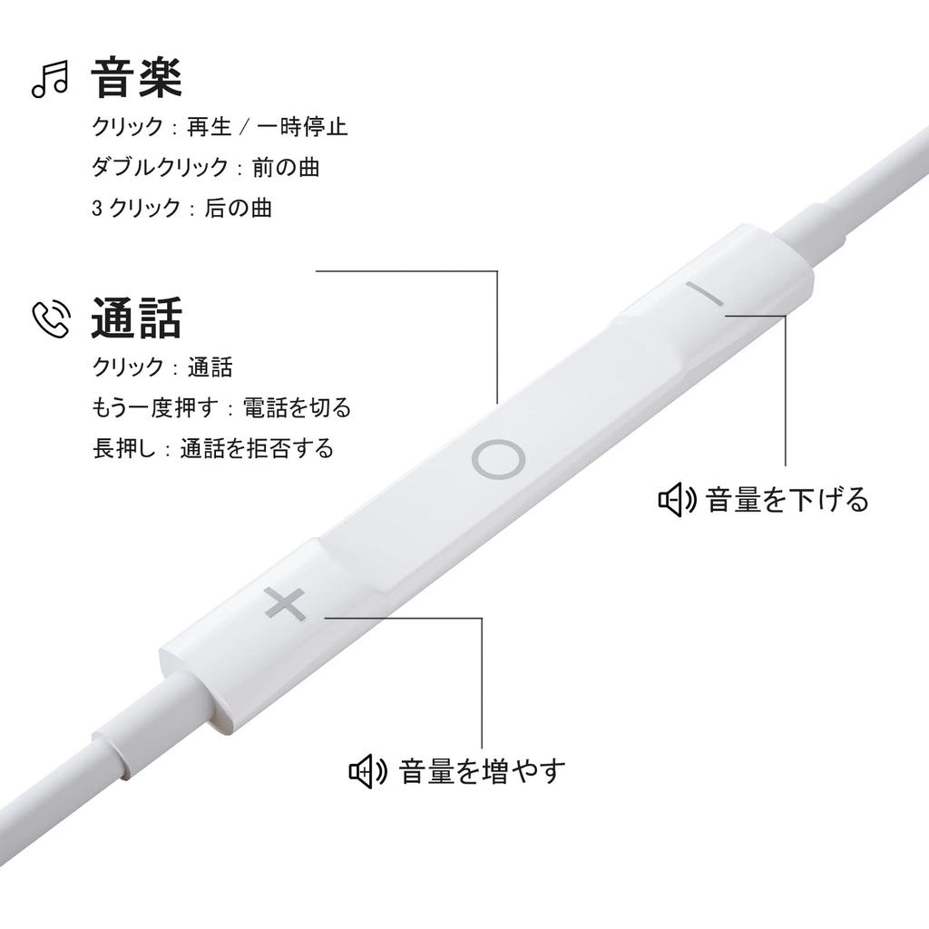 Certified iPhone Wired Lightning iPhone Lightning Lightning with Remote High Sound Compatible with Lightning Wired White [MFi Product] Earphones,